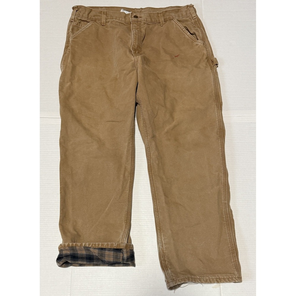 CARHARTT B111 BRN - Men's Loose Flannel Lined Duck Canvas Carpenter Pant - 38x30